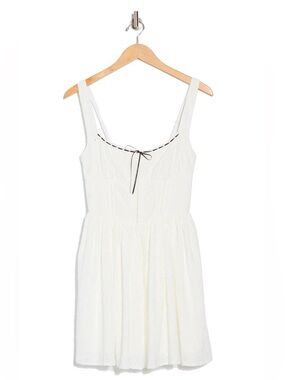 Lush White Lace Mini Dress with Black Trim Bow